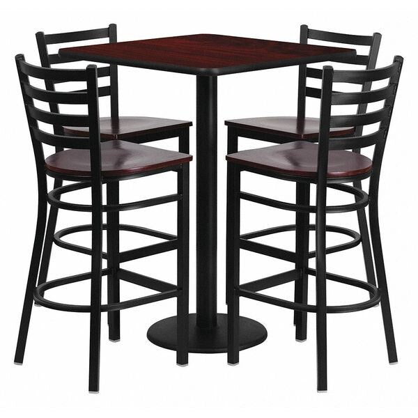 Mahogany Bar Table, Sqr w/Mah Seats, 30