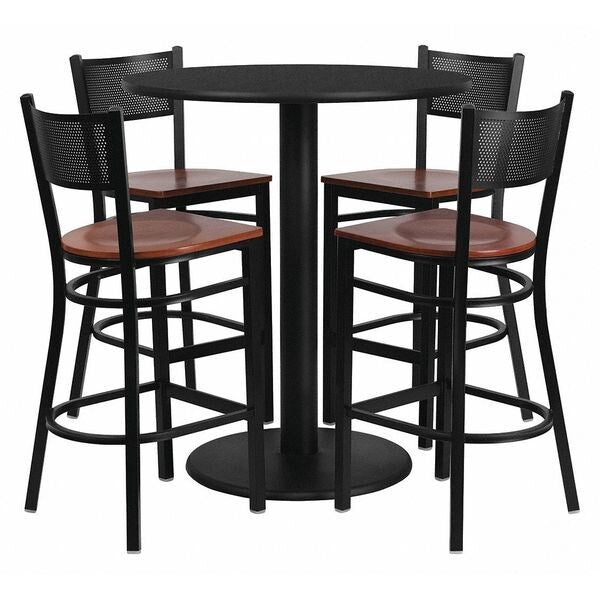 Blk Bar Table, Rnd w/Cherry Seats, 36