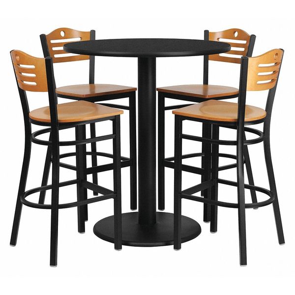 Blk Bar Table, Rnd w/Natural Seats, 36