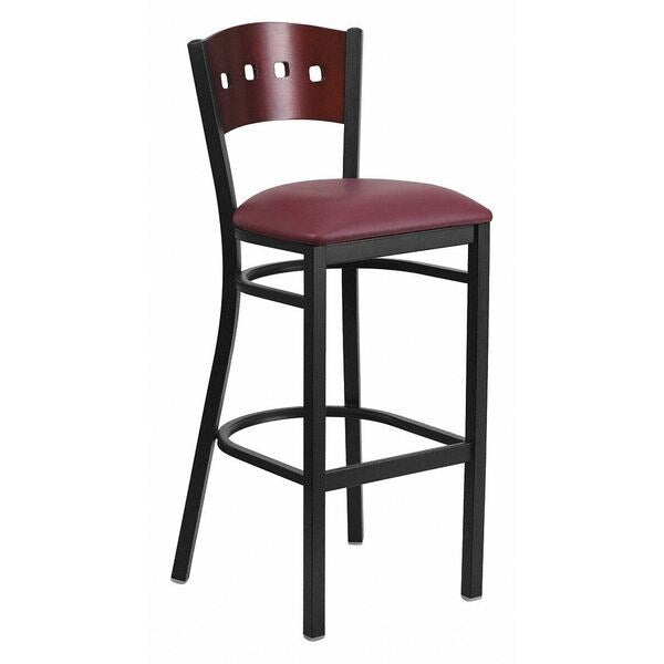 Stool, 4 Sqr Back, Blk/Mahogany, Burg Seat