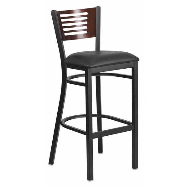 Slat Stool, Blk/Walnut, Black Vinyl Seat