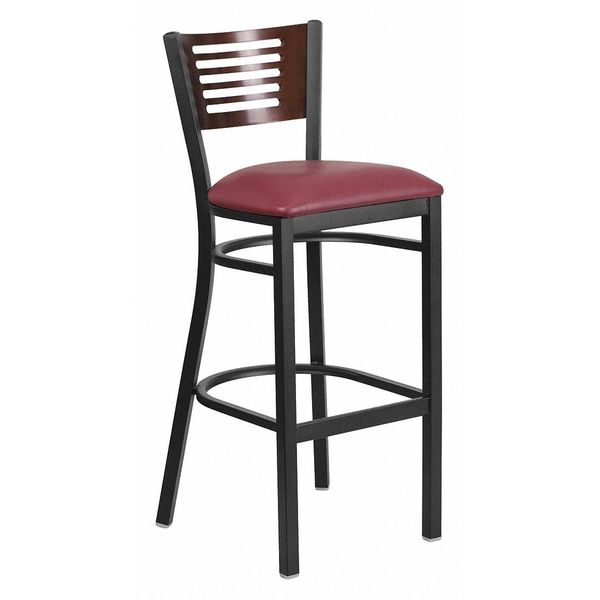 Slat Stool, Blk/Walnut, Burgundy Vnyl Sea