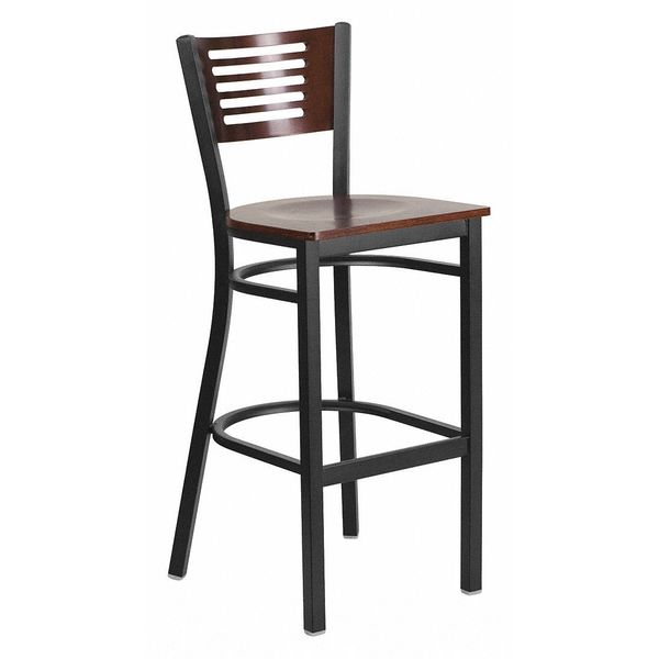 Slat Stool, Blk/Walnut, Wood Seat