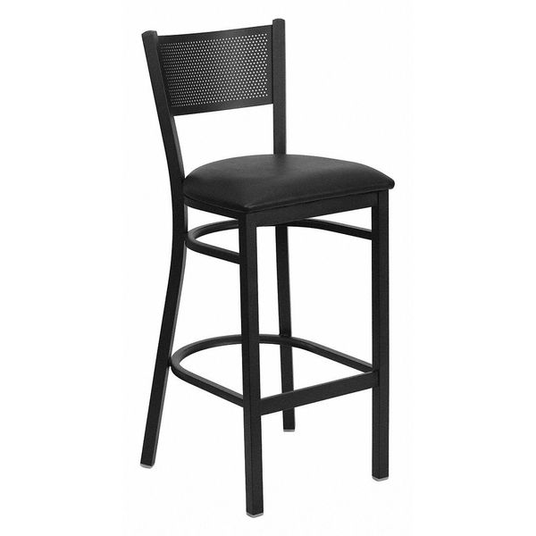 Restaurant Stool, Grid Back, Black Seat