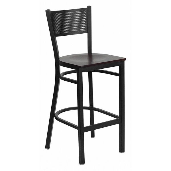 Restaurant Stool, Grid Back, Mahogany Sea