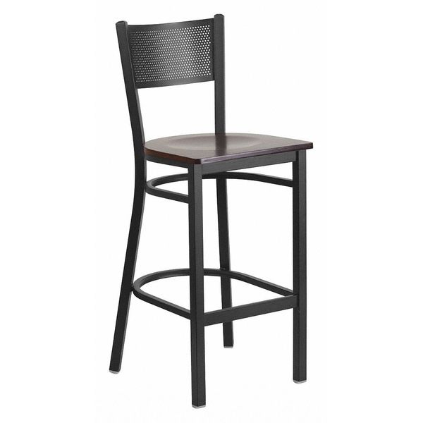 Restaurant Stool, Grid Back, Walnut Seat