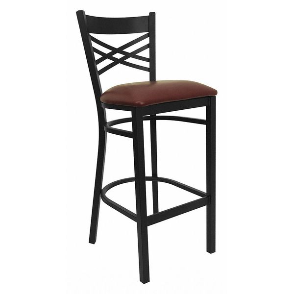 Restaurant Stool, X Back, Burgundy Seat