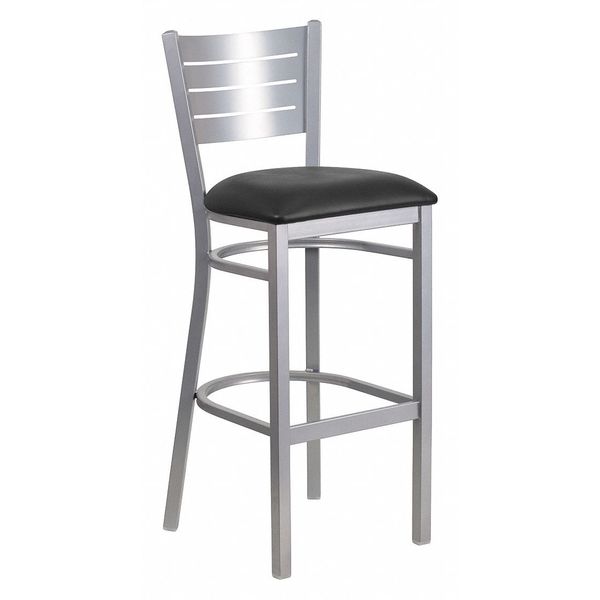 Barstool, Slat Back, Silver w/Black Seat