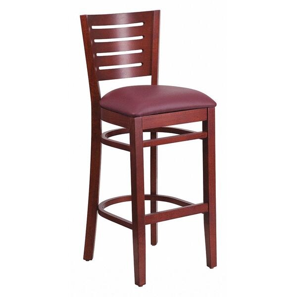 Barstool, Slat Back, Mah Wood, Burg Vinyl