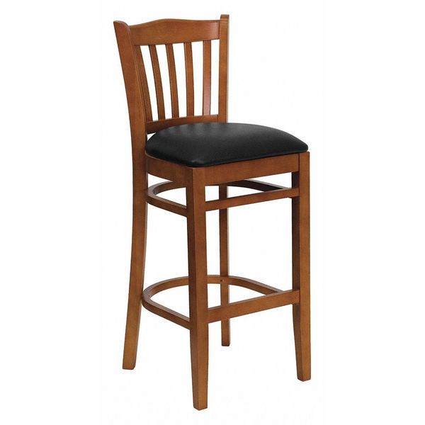 Stool, Vert Slat Bck, Cherry Wd w/Blk Vny