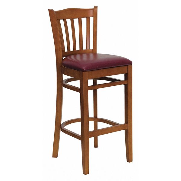 Stool, Vert Slat Bck, Chrry Wd w/Burg Vny