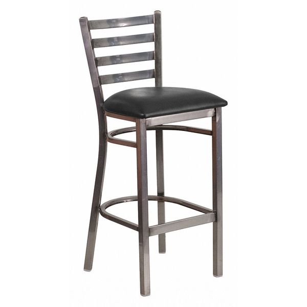 Barstool, Ladder Back, Clr w/Blk Vnyl Sea
