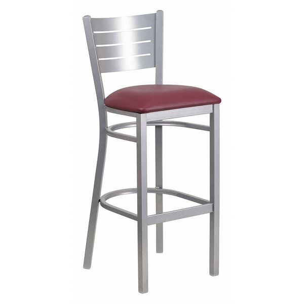 Barstool, Slat Back, Slvr w/Burgundy Seat