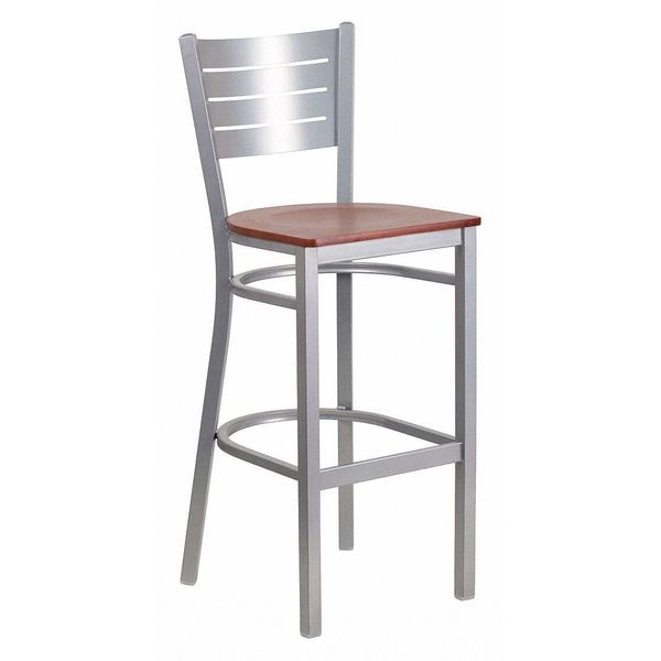 Barstool, Slat Back, Silver w/Cherry Seat