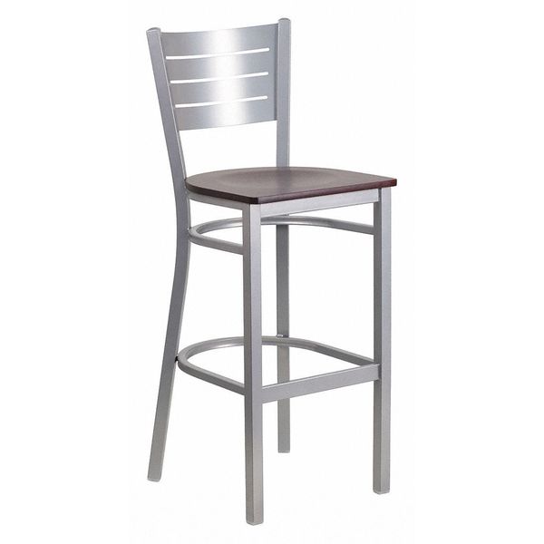 Barstool, Slat Back, Slvr w/Mahogany Seat