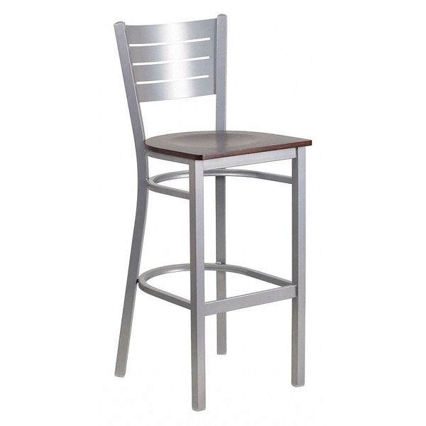 Barstool, Slat Back, Silver w/Walnut Seat
