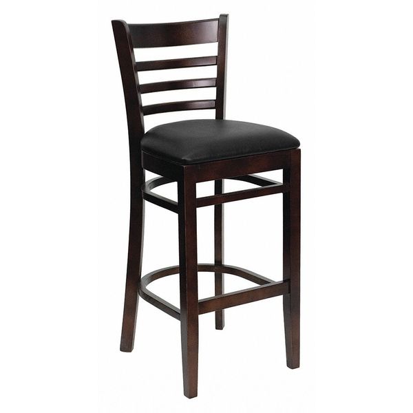 Wood Barstool, Walnut, Ladder Bck, Blk Vny, Seat Height Range: 31