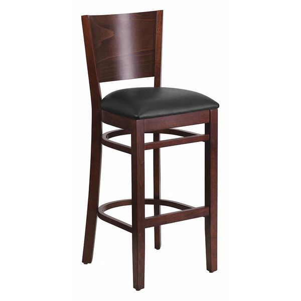 Wood Barstool, Walnut, Ladder Bck, Blk Vny, Seat Height Range: 31-1/2