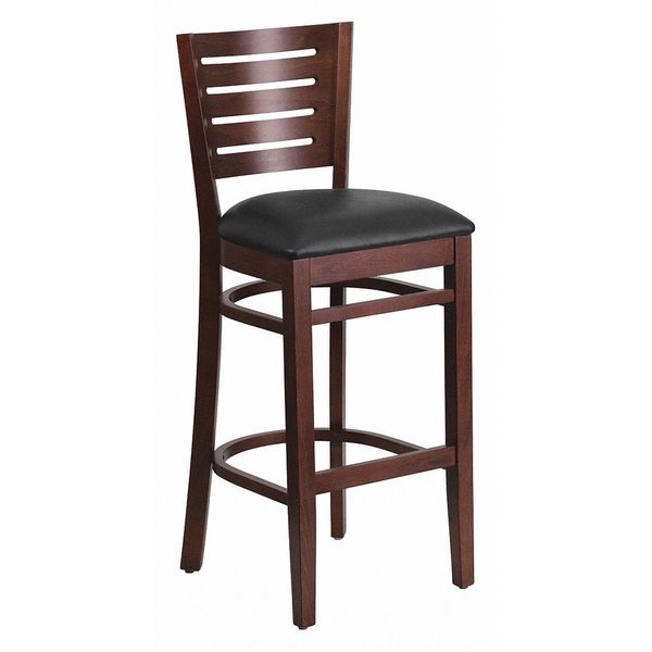 Wood Barstool, Walnut, Slat Back, Blk Viny