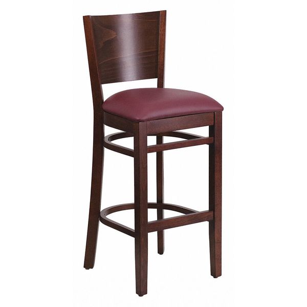 Wood Barstool, Walnut, Solid Back, Burgund