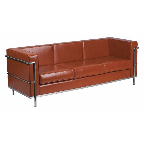 Cognac Leather Sofa, 28-1/2