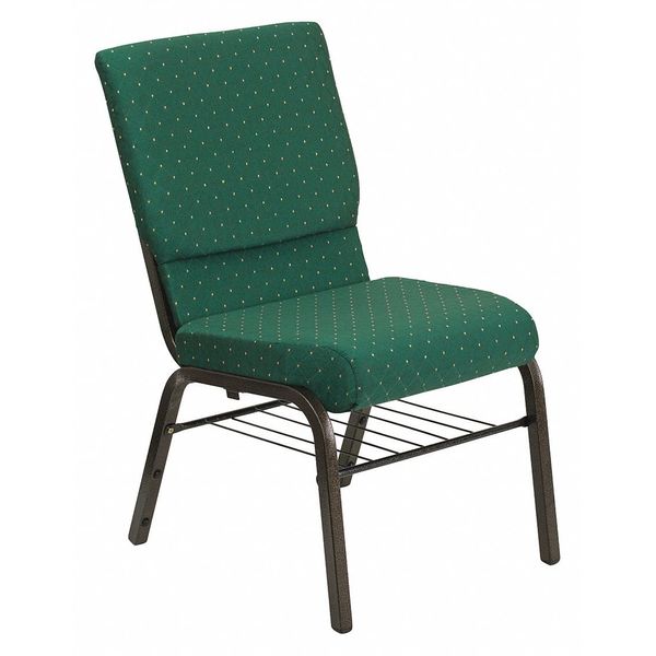 Fabric Church Chair w/Book Rack, Green