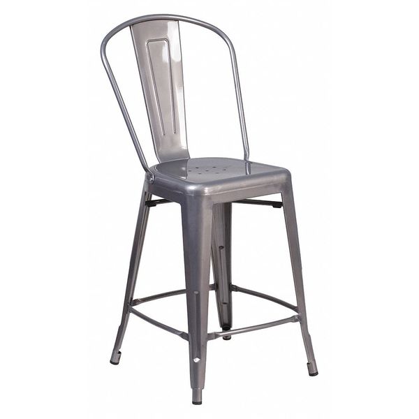 Indoor Stool w/Back, Metal, Clear Coat, 24