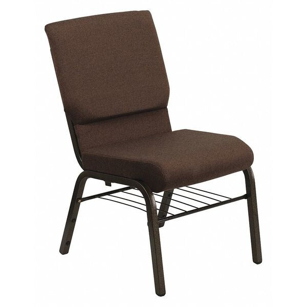 Fabric Church Chair w/Book Rack, Brown