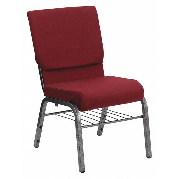 Fabric Church Chair w/Book Rack, Burgundy