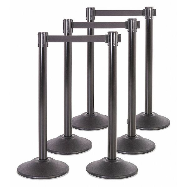 Steel Stanchion, Black, 7.5 ft Belt, PK6