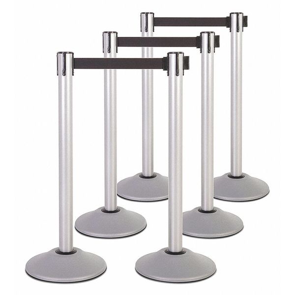Steel Stanchion, Silver, 7.5 ft Belt, PK6