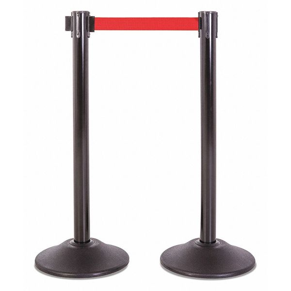 Steel Stanchion, Black, 7.5ft, Red Belt, PR