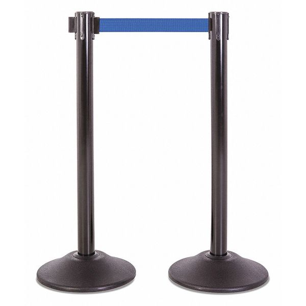 Steel Stanchion, Black, 7.5ft, Blue Belt, PR