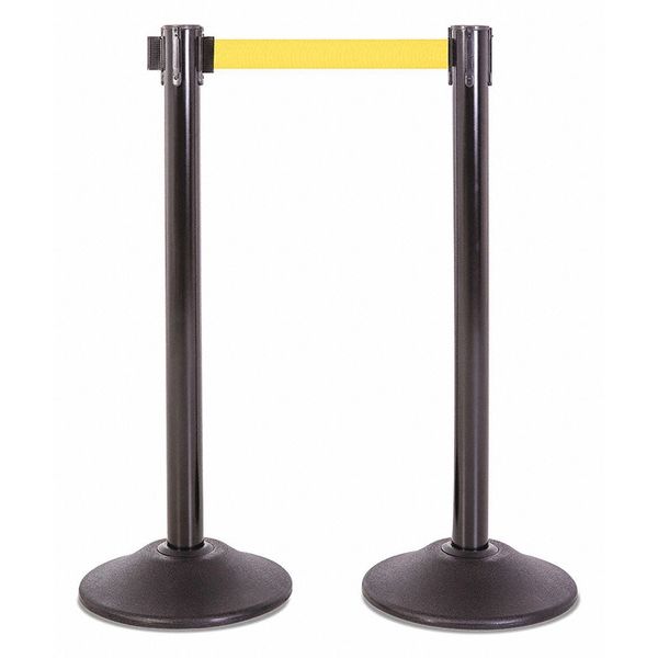 Steel Stanchion, Blk, 7.5ft, Yellow Belt, PR