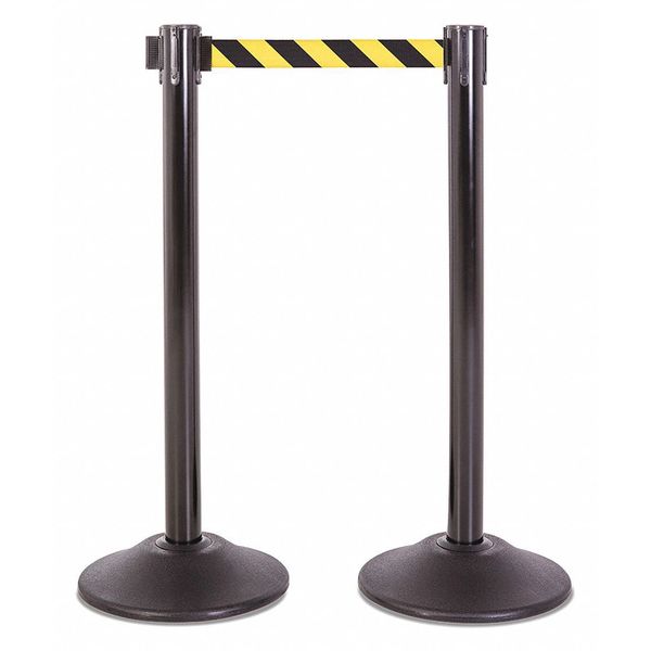 Steel Stanchion, Blk, 7.5ft, Yel/Bk Belt, PR