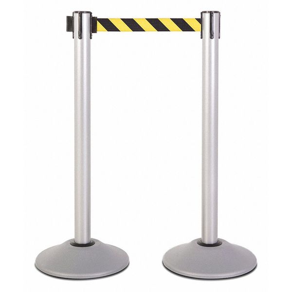 Steel Stanchion, Slv, 7.5ft, Yel/Bk Belt, PR