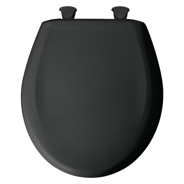 Round Closed Front Toilet Seat, Black, With Cover, Plastic, Round