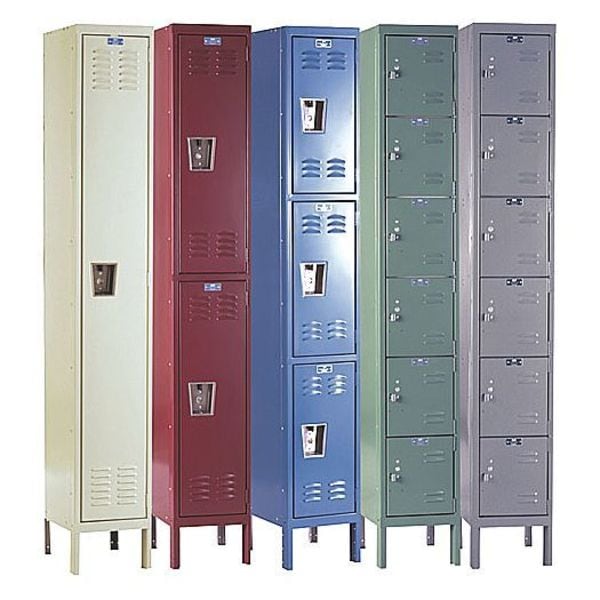 Box Locker, 36 in W, 12 in D, 78 in H, (3) Wide, (18) Openings, Tan