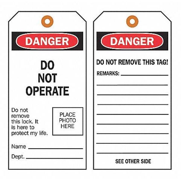 Danger Tag, 7 x 4 In, Bk and R/Wht, PK10