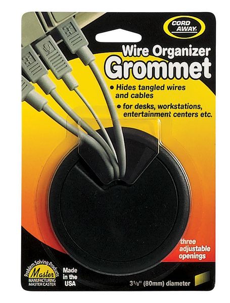 Grommet, Desk, 3 1/8 In Dia, 1 1/8 In H, Blk