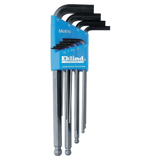 9-Piece Hex Key Set, L, Long, 2 Tips, Metric, Steel, Black Oxide, Plastic Case, 13609