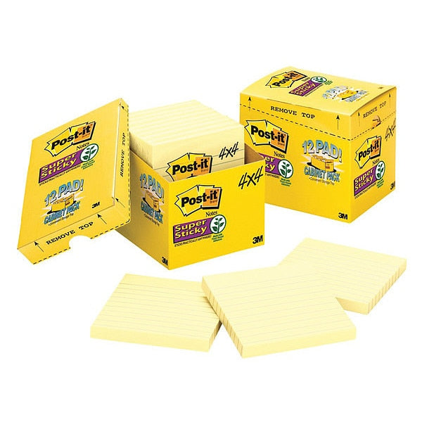 Super Sticky Notes, 4x4 In., Yellow, PK12