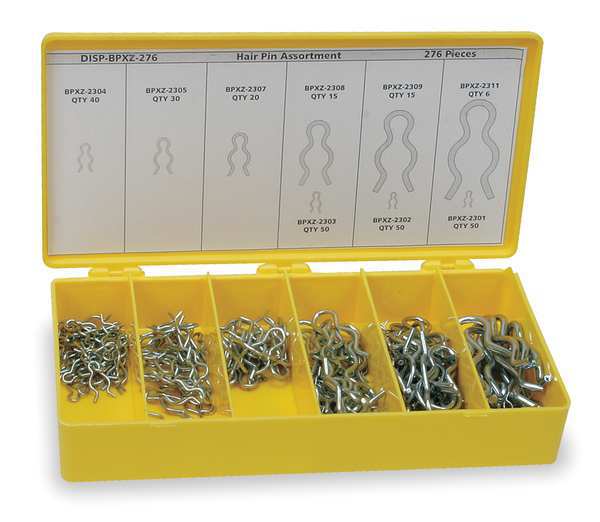 Hairpin Clip Asst, Zinc, 276 Pcs, 9 Sizes
