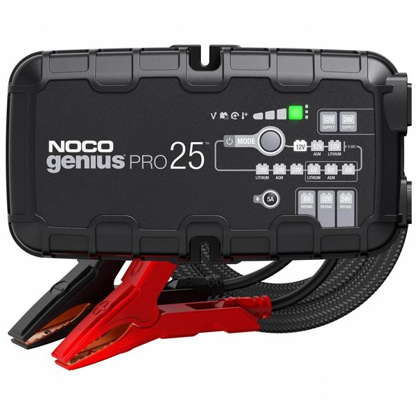 Battery Charger, 25 A Input, 6 ft L Cable