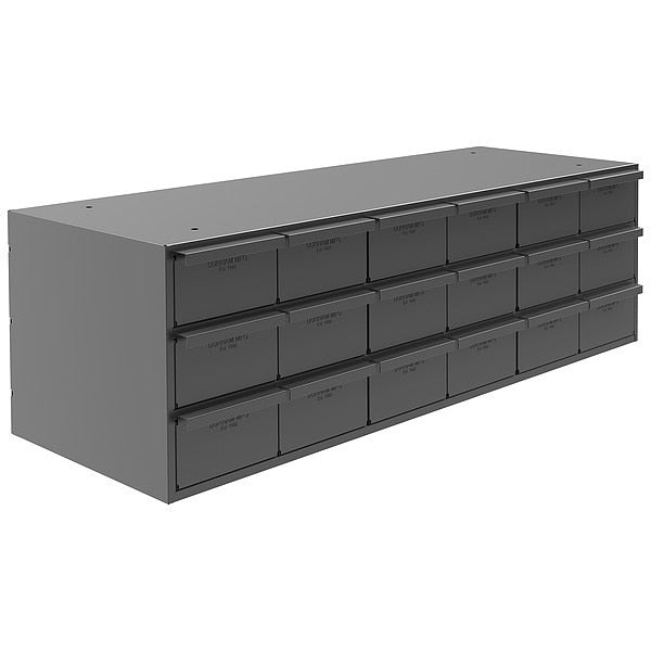 Drawer Bin Cabinet with 18 Drawers, Prime Cold Rolled Steel, 33 3/4 in W x 11 in H x 12 1/4 in D