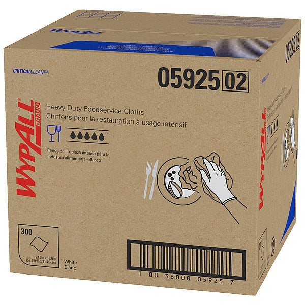 Dry Wipe, Blue/White, Hydroknit, Food Service, 1 PK, 300 Wipes, 12 1/2 in x 23 1/2 in