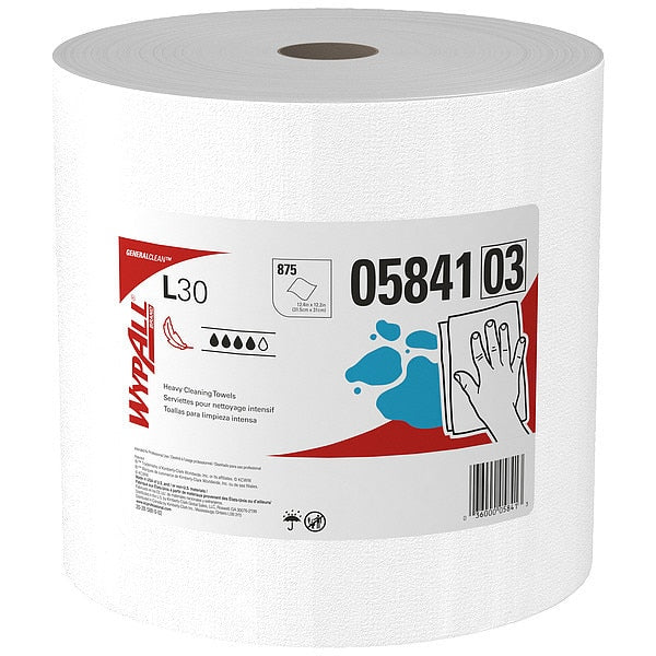 General Clean L30 Heavy Cleaning Towels, White, 875 Towel Sheets/Jumbo Roll, 1 Roll/Case