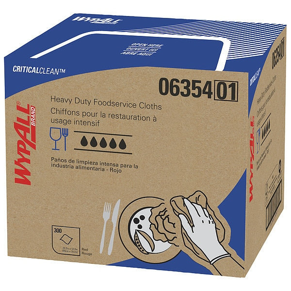 Dry Wipe, Red, Hydroknit, 1 PK, 300 Wipes, 12 1/2 in x 23 1/2 in