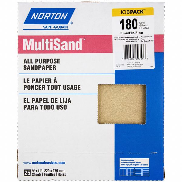Sandpaper Sheet, Grit 180, PK25