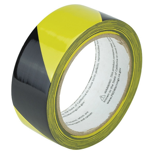 Warning Tape, Striped, Black/Yl, 1-1/2